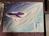 a painting of a whale in space